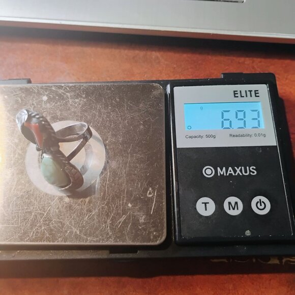 Vtg Native Navajo Old Pawn Sterling Silver Ring Turquoise & Coral Size 7.25 - Picture 5 of 6